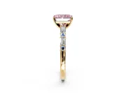Baguette Engagement Ring Setting for Fancy Pink Radiant Cut Center with Alternating Bar-Set Band and Prong Head in Yellow Gold