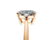3 Stone Engagement Ring Setting for Emerald Cut Center with Low-Set Round Cut Accents and Prong Head in Rose Gold