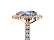 Halo Engagement Ring Setting for Fancy Blue Pear-Shaped Center with Single-Row Pave, Open Basket and Prong Head in Rose Gold
