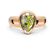 Solitaire Engagement Ring Setting for Fancy Yellow Pear-Shaped Center with Wide Band and Bezel Head in Rose Gold