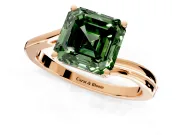 Solitaire Engagement Ring Setting for Fancy Green Asscher Cut Center with Plain Bypass Twist Band and Prong Head in Rose Gold