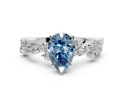 Solitaire Engagement Ring Setting for Fancy Blue Pear-Shaped Center with Bar-Station Pave Twist and Prong Head in Platinum
