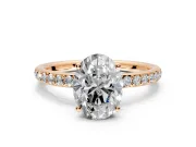 Solitaire Engagement Ring Setting for Oval Center with Fine Pave Band and Prong Head in Rose Gold