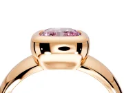 Solitaire Engagement Ring Setting for Fancy Pink Cushion Cut Center with Wide Band and Bezel Head in Rose Gold