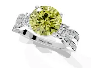 3 Stone Engagement Ring Setting for Fancy Yellow Round Cut Center with Pave Twist Band and Prong Head in Sterling Silver
