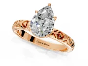 Solitaire Engagement Ring Setting for Pear-Shaped Center with XO Engraved Band and Prong Head in Rose Gold