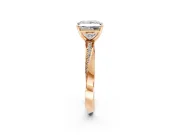 Side Accent Engagement Ring Setting for Princess Cut Center with Accent Shoulders and Prong Head in Rose Gold