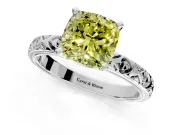 Solitaire Engagement Ring Setting for Fancy Yellow Cushion Cut Center with XO Engraved Band and Prong Head in Sterling Silver