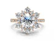Floral Halo Engagement Ring Setting for Round Cut Center with Pave Accents and Prong Head in Rose Gold