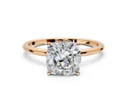 Solitaire Engagement Ring Setting for Cushion Cut Center with Straight Thin Band and Prong Head in Rose Gold