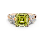 Floral Engagement Ring Setting for Fancy Yellow Asscher Cut Center with Marquise Cluster Shoulders and Prong Head in Rose Gold