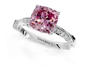 Side Accent Engagement Ring Setting for Fancy Pink Cushion Cut Center with Accent Shoulders and Prong Head in Platinum
