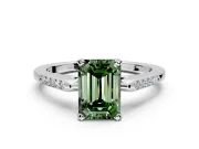 Solitaire Engagement Ring Setting for Fancy Green Emerald Cut Center with Channel Accents and Prong Head in Platinum