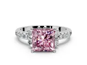 Paired Accent Engagement Ring Setting for Fancy Pink Princess Cut Center with Pave Band and Prong Head in Platinum