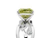 Solitaire Engagement Ring Setting for Fancy Yellow Asscher Cut Center with Criss-Cross Accent Band and Prong Head in White Gold