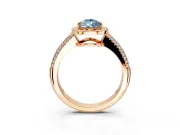 Milgrain Halo Engagement Ring Setting for Fancy Blue Pear-Shaped Center with Three-Sided Pave Band and Prong Head in Rose Gold