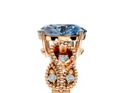 Leaf Engagement Ring Setting for Fancy Blue Oval Center with Milgrain Accent Band and Prong Head in Rose Gold