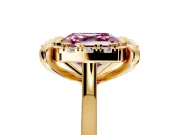 Single Halo Engagement Ring Setting for Fancy Pink Asscher Cut Center with Corner Claws, Plain Band and Prong Head in Yellow Gold