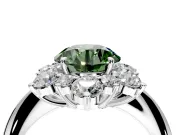 Small-Accent Cluster Halo Engagement Ring Setting for Fancy Green Round Cut Center with Plain Band and Prong Head in Sterling Silver