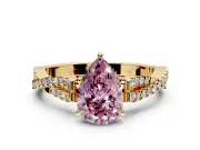 Solitaire Engagement Ring Setting for Fancy Pink Pear-Shaped Center with Twisted Pave Split Shank and Prong Head in Yellow Gold