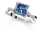 Crossover Engagement Ring Setting for Fancy Blue Princess Cut Center with Pave and Plain Strands and Prong Head in Sterling Silver