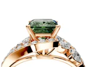 Halo Engagement Ring Setting for Fancy Green Princess Cut Center with Marquise and Pave Bypass Band and Prong Head in Rose Gold