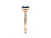 Solitaire Engagement Ring Setting for Fancy Blue Asscher Cut Center with Fine Pave Narrow Band and Prong Head in Rose Gold