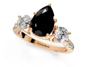3 Stone Engagement Ring Setting for Fancy Black Pear-Shaped Center with Crossover Basket, Pave Band and Prong Head in Rose Gold