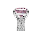 Solitaire Engagement Ring Setting for Fancy Pink Princess Cut Center with Multi-Row Pave Accents and Basket Head in Platinum