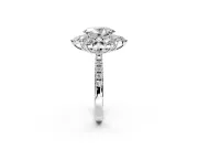 Floral Halo Engagement Ring Setting for Oval Center with Pave Accents and Prong Head in Platinum