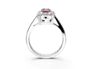 Floral Halo Engagement Ring Setting for Fancy Pink Emerald Cut Center with Large Halo Accents and Prong Head in Sterling Silver
