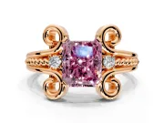 Solitaire Engagement Ring Setting for Fancy Pink Radiant Cut Center with Twisted Band and Scroll Prong Head in Rose Gold