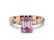 Solitaire Engagement Ring Setting for Fancy Pink Emerald Cut Center with Channel Baguette Band and Prong Head in Rose Gold
