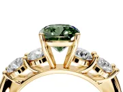5 Stone Engagement Ring Setting for Fancy Green Cushion Cut Center with Graduated Accents and Prong Head in Yellow Gold