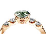 5 Stone Engagement Ring Setting for Fancy Green Oval Center with Plain Band and Prong Head in Rose Gold