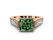 Solitaire Engagement Ring Setting for Fancy Green Princess Cut Center with Pave Cathedral Shoulders and Prong Head in Rose Gold