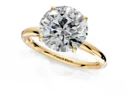 Low-Set Solitaire Engagement Ring Setting for Round Cut Center with Thin Plain Band and Prong Head in Yellow Gold