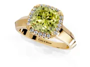 Halo Engagement Ring Setting for Fancy Yellow Cushion Cut Center with Knife Ridge Cathedral Band and Prong Head in Yellow Gold