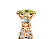 3 Stone Engagement Ring Setting for Fancy Yellow Oval Center with Pave Twist Band and Prong Head in Rose Gold