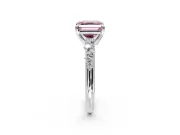 Solitaire Engagement Ring Setting for Fancy Pink Asscher Cut Center with Trailing Leaf Accent Band and Prong Head in Platinum