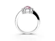 Halo Engagement Ring Setting for Fancy Pink Pear-Shaped Center with Heart-Shaped Openwork, Pave Band and Prong Head in Platinum