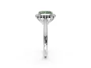 Starburst Halo Engagement Ring Setting for Fancy Green Radiant Cut Center with Thin Round-Wire Band and Prong Head in White Gold