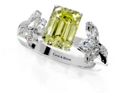 Floral Engagement Ring Setting for Fancy Yellow Emerald Cut Center with Trailing Marquise Accents and Prong Head in Platinum