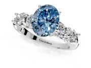 5 Stone Engagement Ring Setting for Fancy Blue Oval Center with Graduated Accents and Prong Head in Platinum
