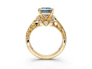 Solitaire Engagement Ring Setting for Fancy Blue Princess Cut Center with Filigree Accent Basket and Prong Head in Yellow Gold