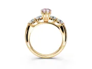5 Stone Engagement Ring Setting for Fancy Pink Pear-Shaped Center with Graduated Accents and Prong Head in Yellow Gold