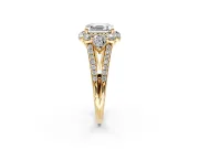 Halo Engagement Ring Setting for Asscher Cut Center with Two-Strand Split Shank and Prong Head in Yellow Gold