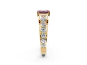 Solitaire Engagement Ring Setting for Fancy Pink Emerald Cut Center with Graduated Shared Prongs and Prong Head in Yellow Gold