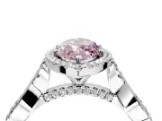 Halo Engagement Ring Setting for Fancy Pink Marquise Center with Twist Band and Prong Head in White Gold