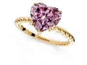 Solitaire Engagement Ring Setting for Fancy Pink Heart-Shaped Center with Plain Twisted Rope Band and Prong Head in Yellow Gold